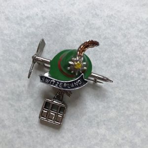 Vintage Switzerland pin brooch, green alpine hat
